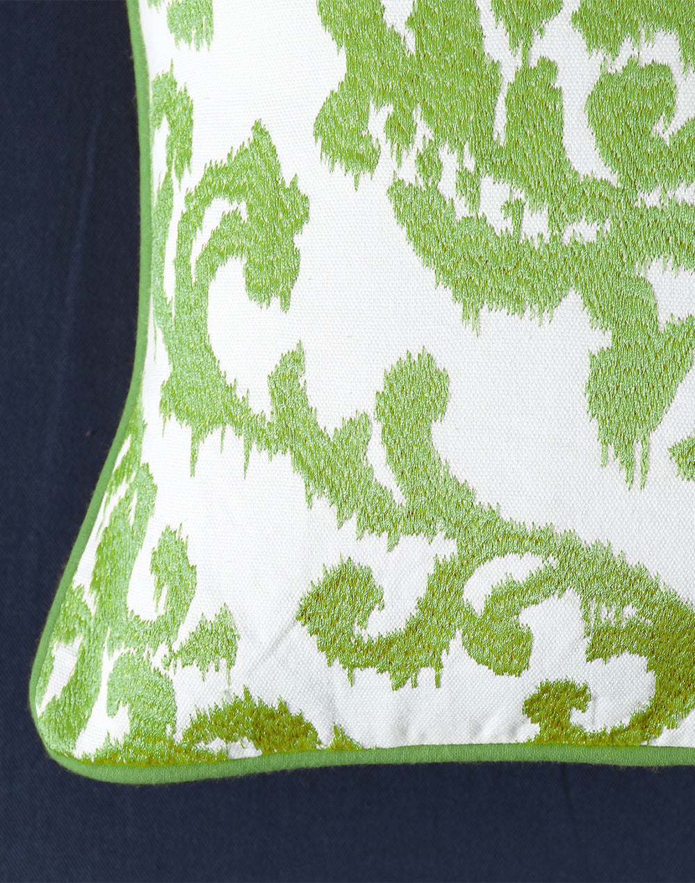 Set of 2 - Green Ikat Embroidery Decorative Cushion Cover - 16"x16"