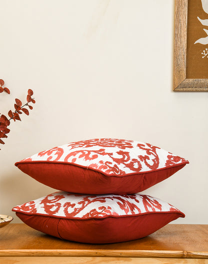 Set of 2 - Green Red Embroidery Decorative Cushion Cover - 16"x16"