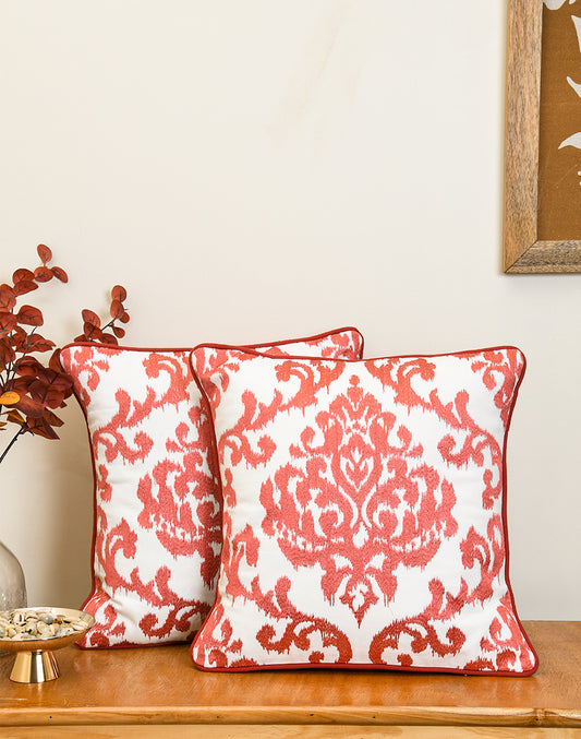 Set of 2 - Green Red Embroidery Decorative Cushion Cover - 16"x16"