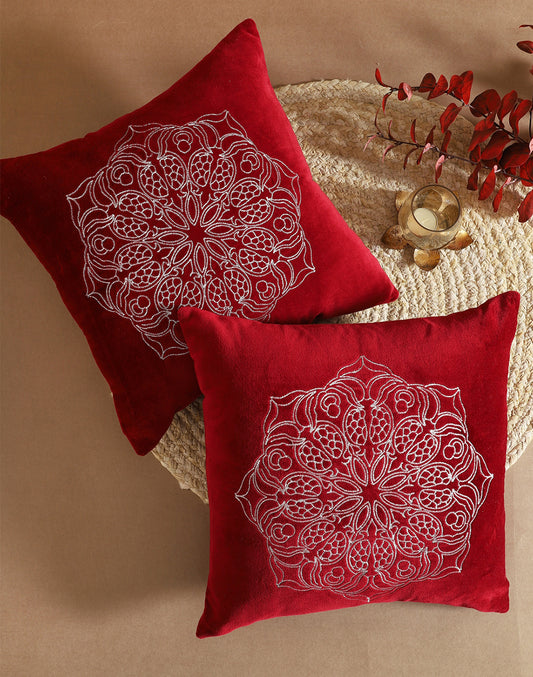 Set of 2 - Mandala Embroidery Luxurious Cushion Cover - 16"x16"