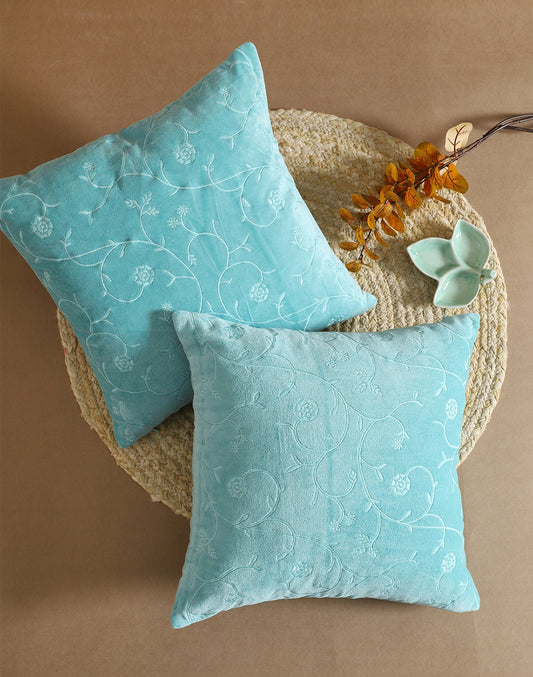 Set of 2 Blue Tone on Tone Embroidered Cushion Cover - 16"x16"