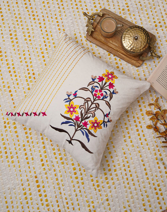 Set of 2 - Pink Motif Embroidered Cotton Cushion Cover - 16"x16"