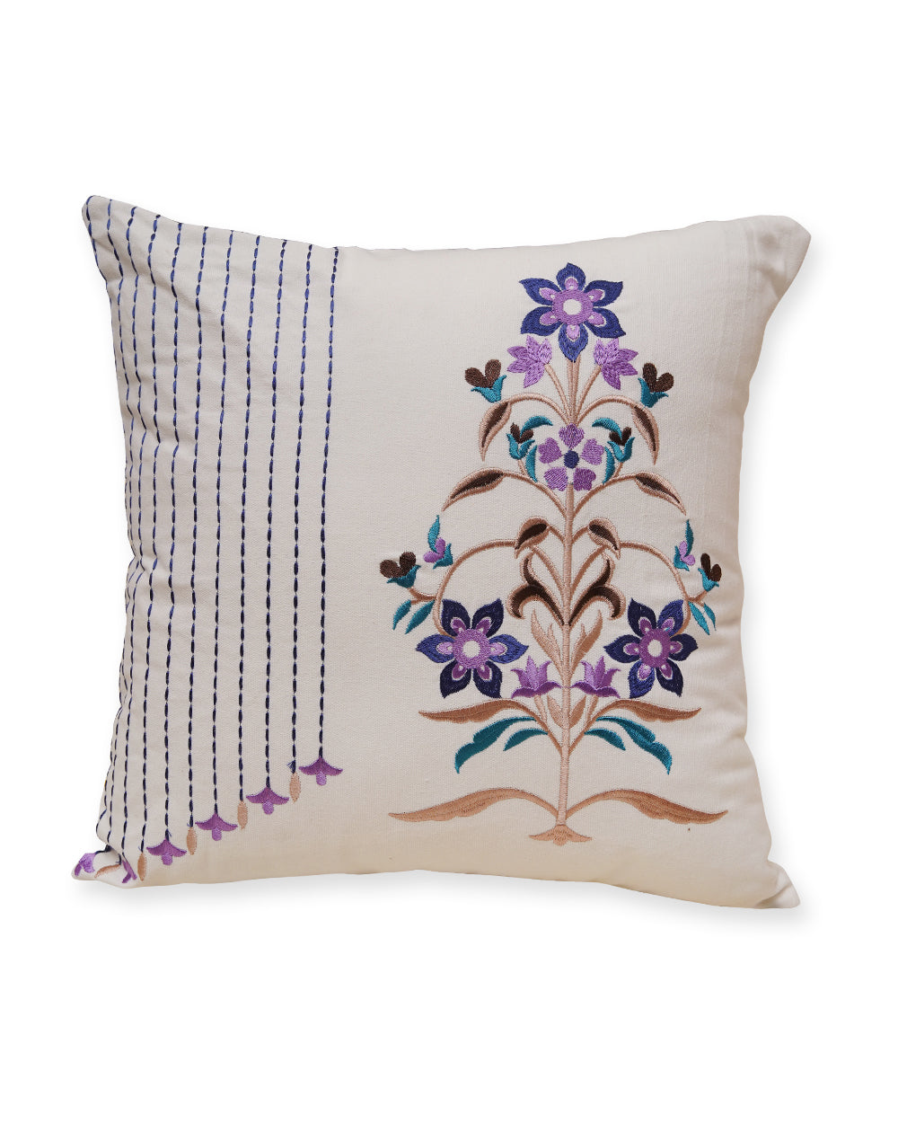 Set of 2 - Purple Motif Embroidered Cotton Cushion Cover - 16"x16"