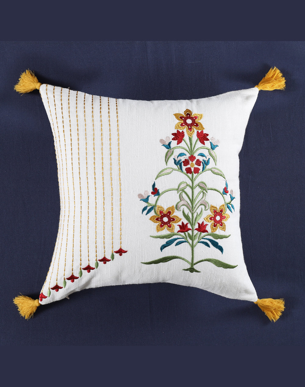 Set of 2 - White Motif Embroidered Cotton Cushion Cover - 16"x16"