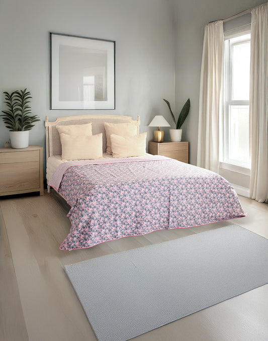 Blossom Blinge Grey Pink Cotton Dohar Single Piece
