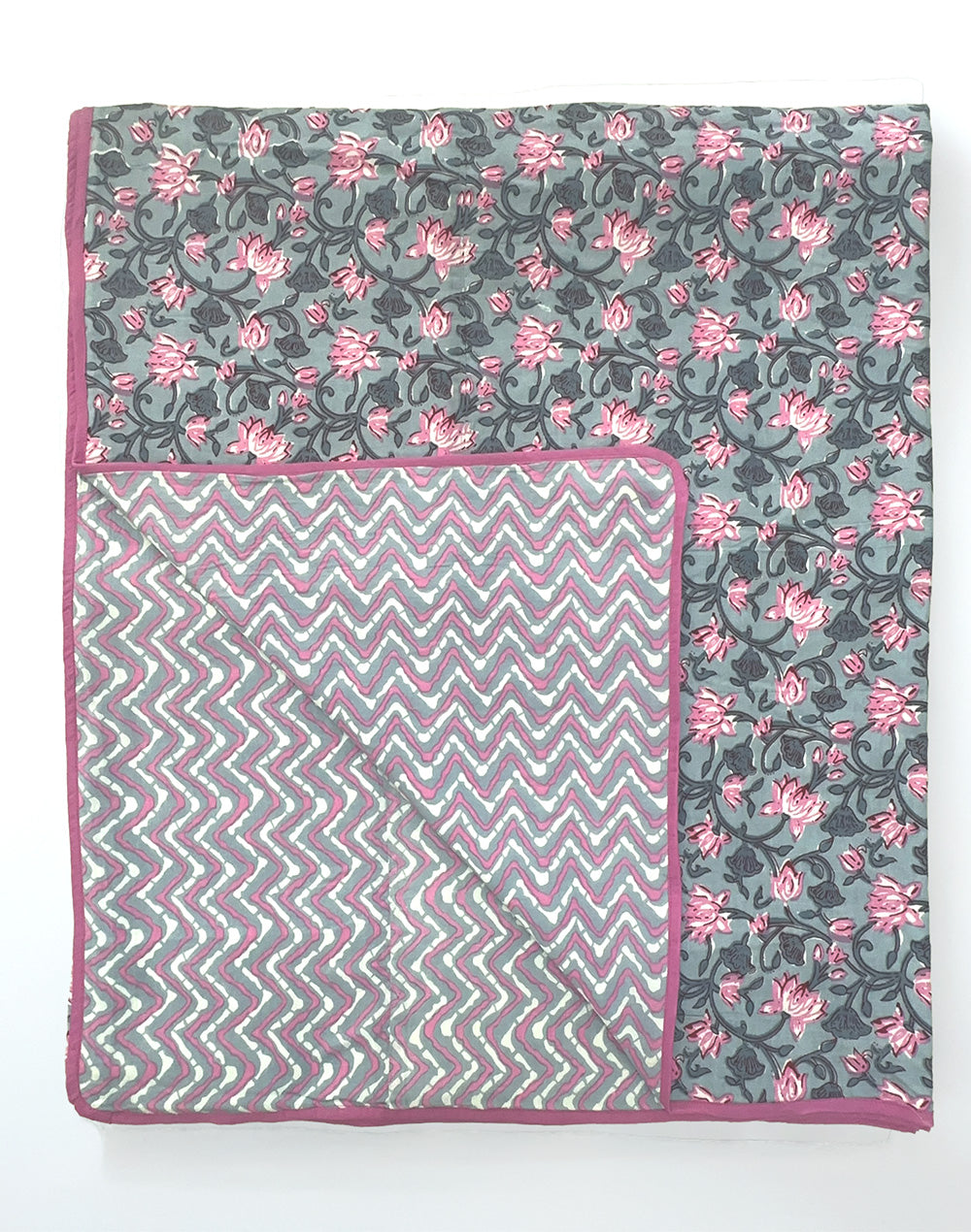 Blossom Blinge Grey Pink Cotton Dohar Single Piece