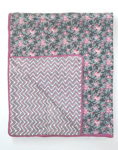 Blossom Blinge Grey Pink Cotton Dohar Single Piece