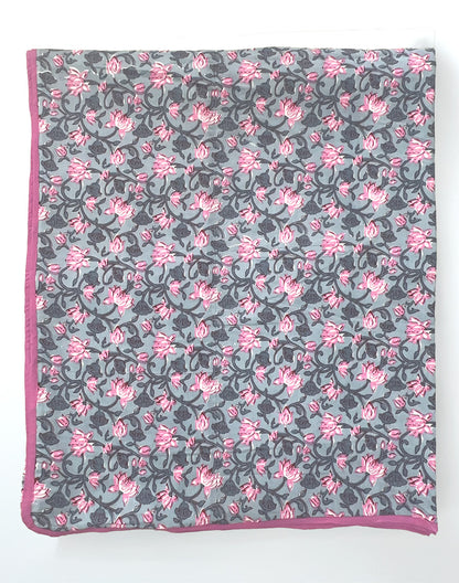 Blossom Blinge Grey Pink Cotton Dohar Single Piece