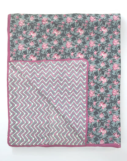Blossom Blinge Grey Pink Cotton Dohar Single Piece