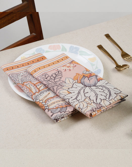 Set Of 4 - 20" Bold Floral Printed Cotton Dining Napkin