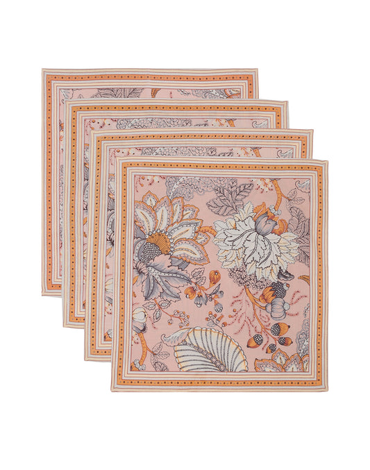 Set Of 4 - 20" Bold Floral Printed Cotton Dining Napkin