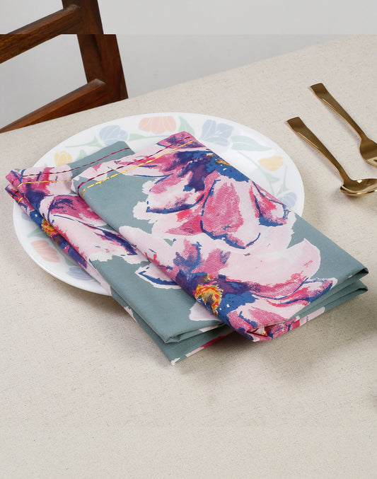Set Of 4 - 20" Bold Floral Printed Cotton Dining Napkin