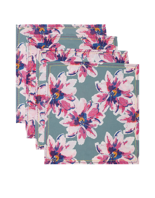 Set Of 4 - 20" Bold Floral Printed Cotton Dining Napkin