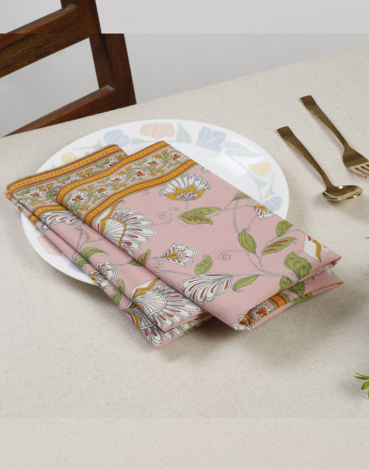 Set Of 4 - 20" Floral Printed Cotton Dining Napkin