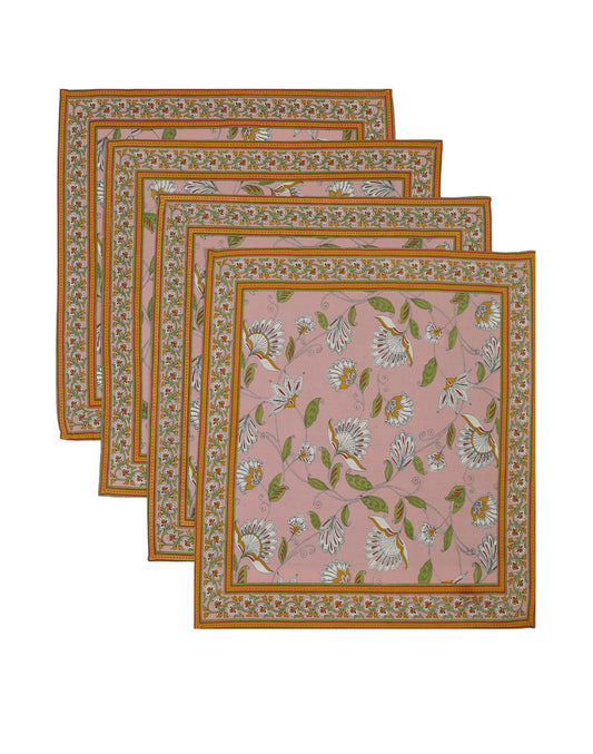 Set Of 4 - 20" Floral Printed Cotton Dining Napkin