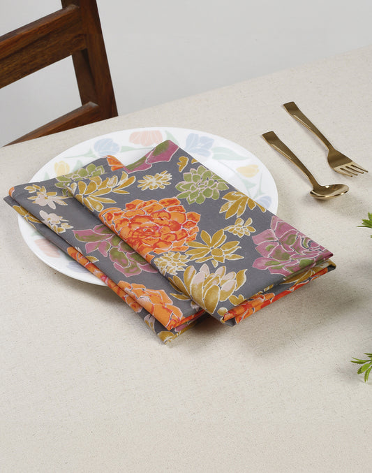 Set Of 4 - 20" Floral Printed Cotton Dining Napkin