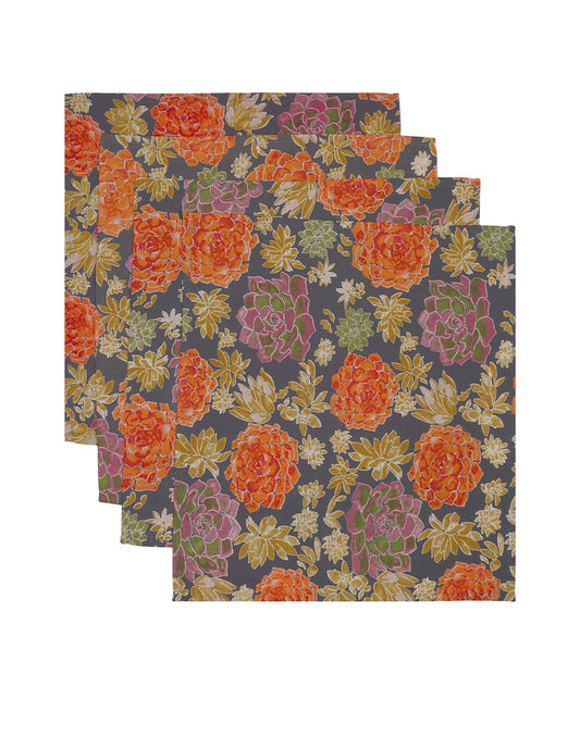 Set Of 4 - 20" Floral Printed Cotton Dining Napkin