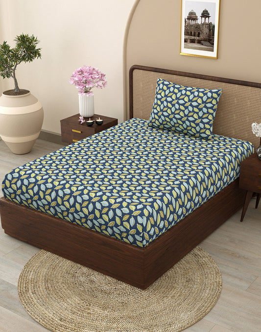 Blue Abstract Bedsheet Set with Pillow Cover