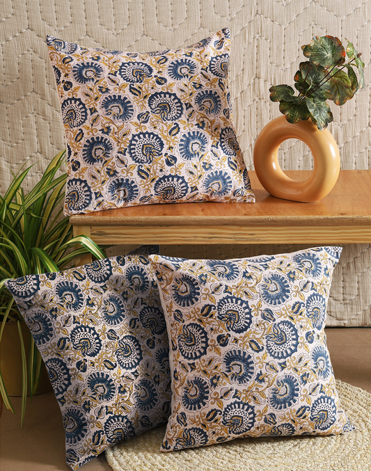 Set of 3 - Floral Printed Cotton Cushion Cover Set - 16"x16"