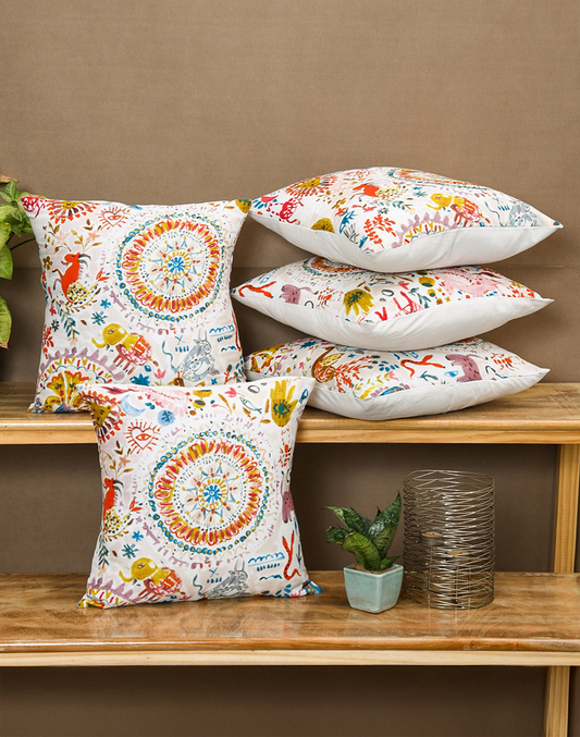 Set Of 5 - Multicolor Cotton Cushion Cover - 16"X16"