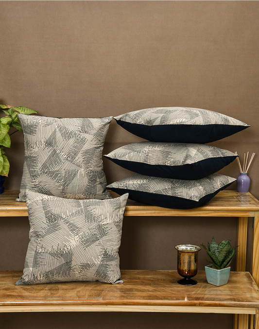 Set Of 5 - Beige Cotton Cushion Cover - 16"X16"