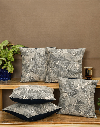 Set Of 5 - Beige Cotton Cushion Cover - 16"X16"