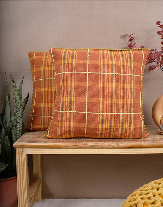Set of 2 - Checks Cushion Cover - 16"x16"