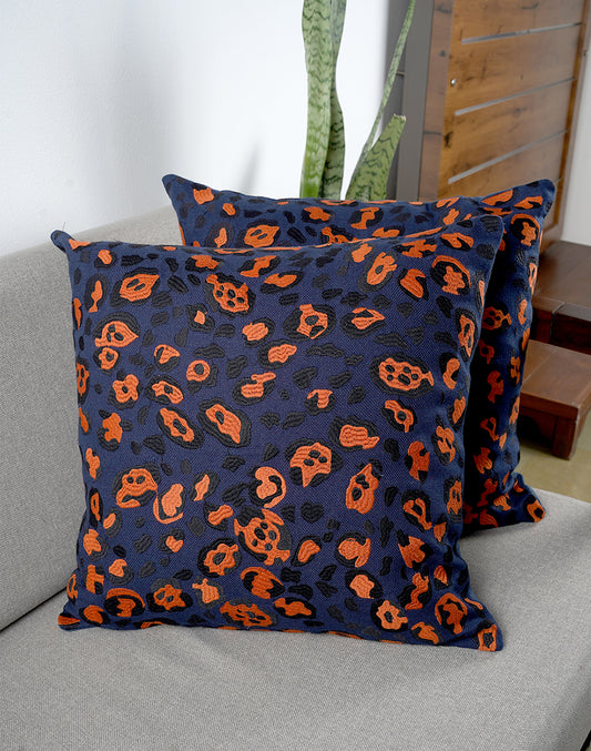 Set Of 2 - Orange Khes Print Cushion Cover - 18"X18"