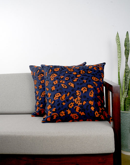 Set Of 2 - Orange Khes Print Cushion Cover - 18"X18"