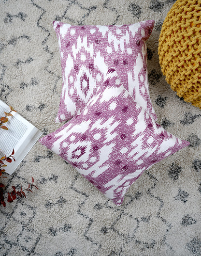 Set Of 2 - Purple Cotton Print Cushion Cover - 16"X16"