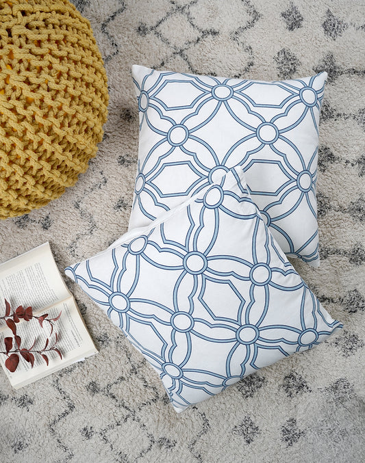 Set Of 2 - Blue Cotton Cushion Cover - 16"X16"