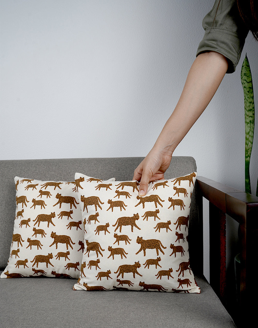 Set Of 2 - Brown Printed Cushion Cover - 12"X12"