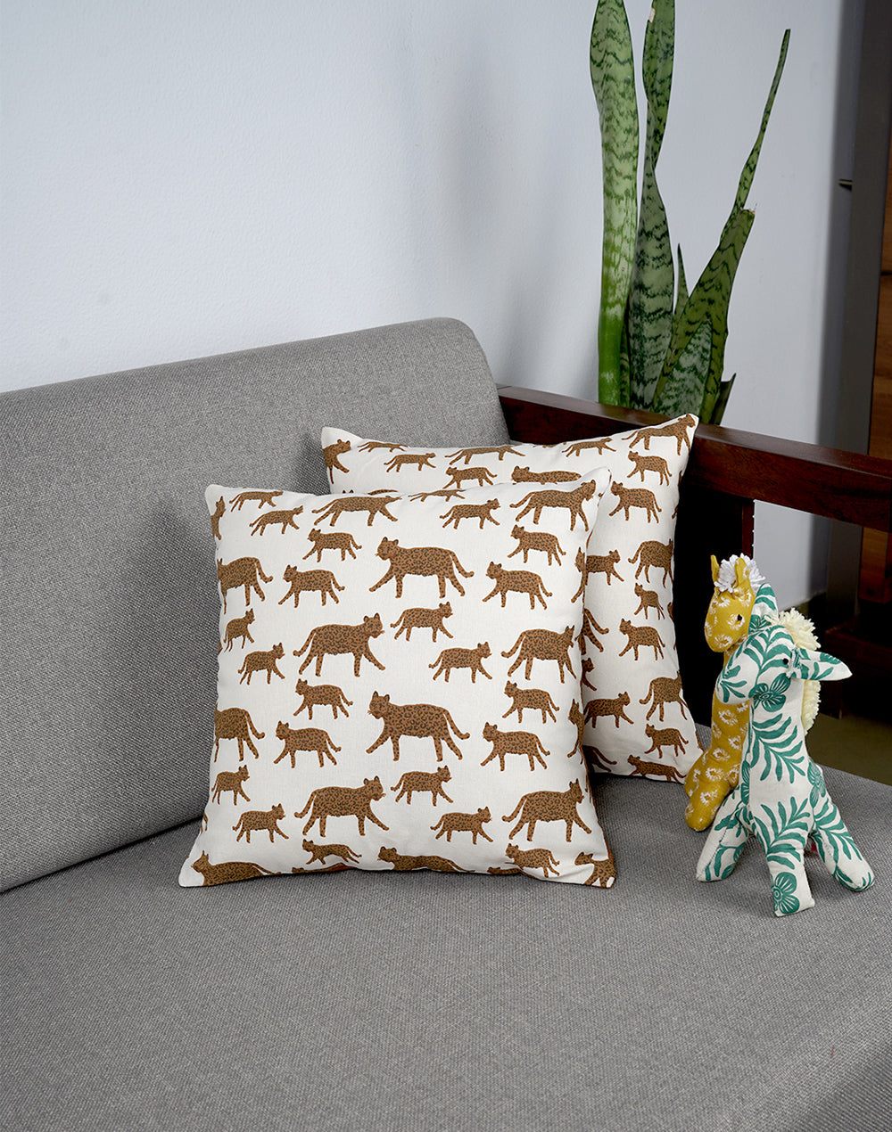 Set Of 2 - Brown Printed Cushion Cover - 12"X12"