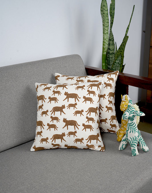 Set Of 2 - Brown Printed Cushion Cover - 12"X12"