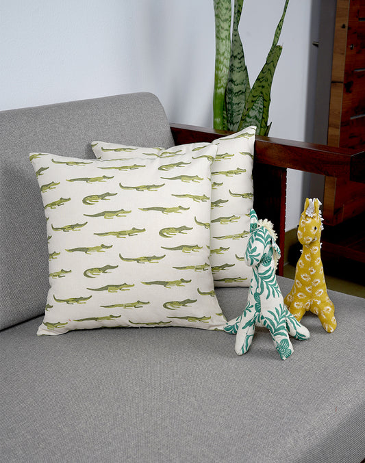 Set Of 2 - Green Printed Cushion Cover - 12"X12"