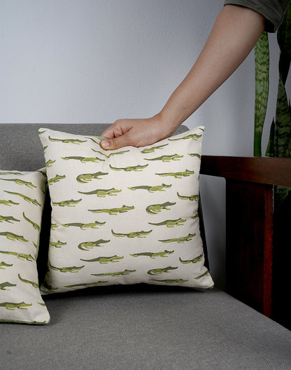 Set Of 2 - Green Printed Cushion Cover - 12"X12"