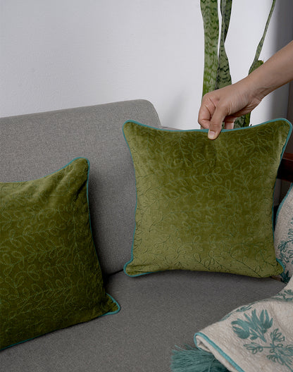 Set Of 2 - Green Embroidery Cushion Cover - 12"X12"