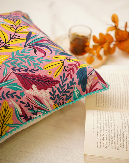 Set Of 2 - Leaf Printed Duck Cushion Cover - 16"X16"
