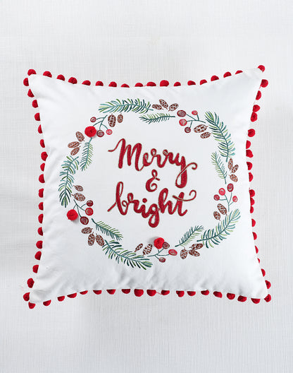 CUSHION COVER Embroidery MERRY BRIGHT