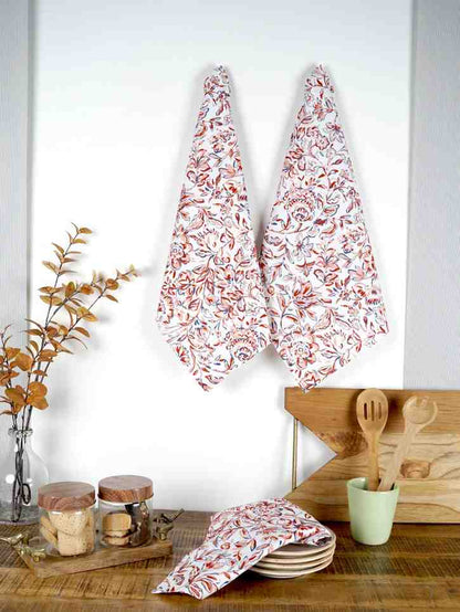 Pink Cotton Floral Printed 16x20 inch Kitchen Towel Set of 3