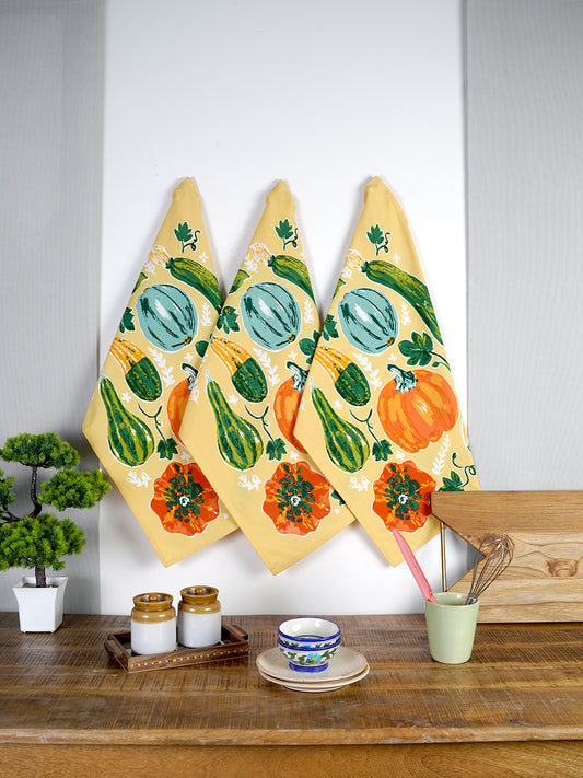 Set Of 3 - Vegetable Print Cotton Kitchen Towel/ Tea Towel