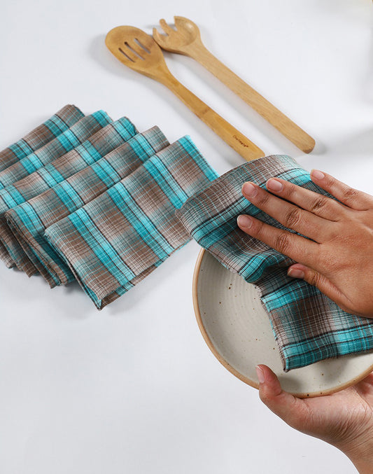 Set Of 6 - 12"X12" Blue Checks Napkin
