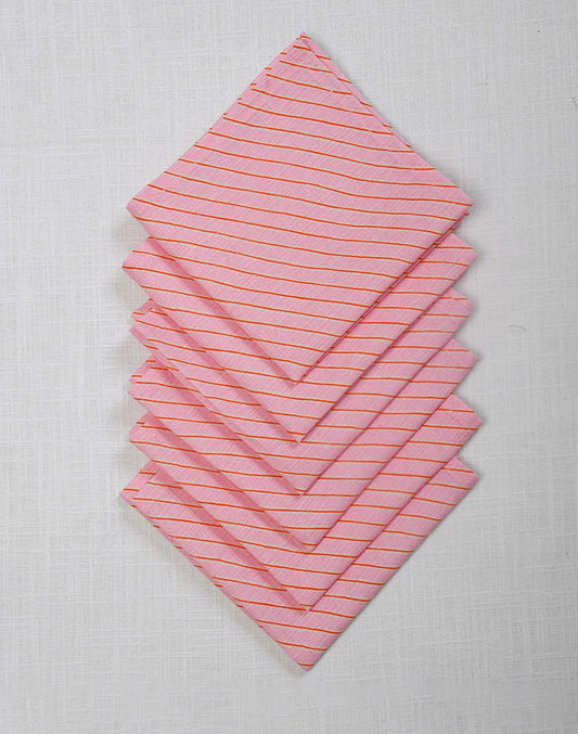 Set Of 6- 12"X12" Pink Stripes Cotton Napkin