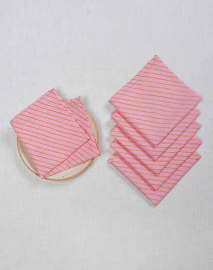 Set Of 6- 12"X12" Pink Stripes Cotton Napkin