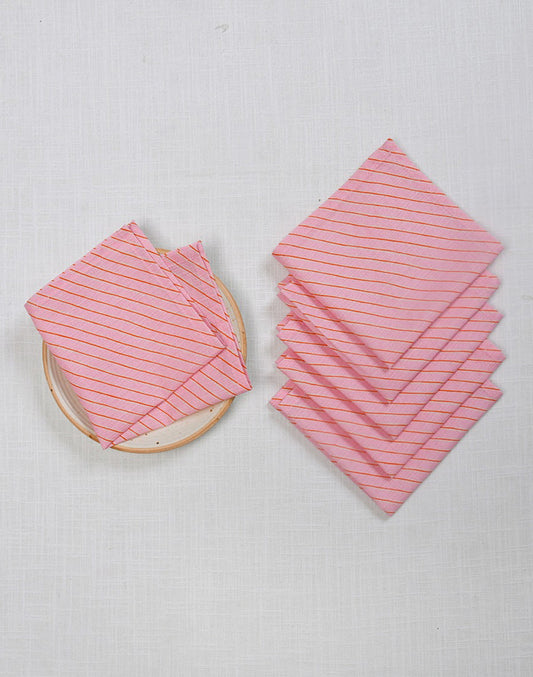 Set Of 6- 12"X12" Pink Stripes Cotton Napkin