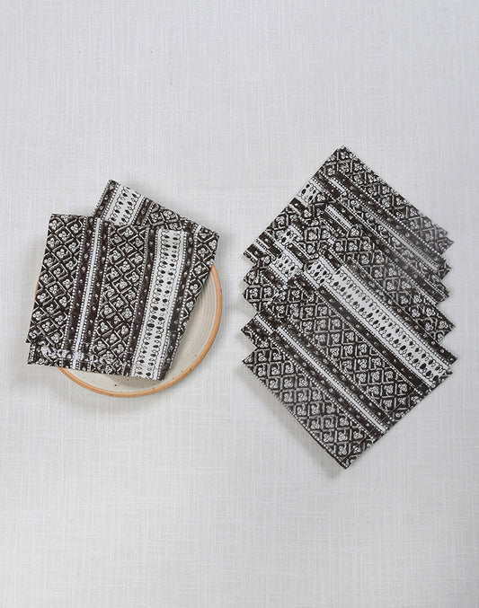 Set Of 6 - 12"X12" Brown Cottonn Printed Napkin