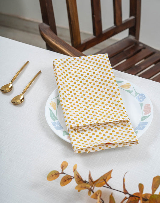 Set O 6- 16"X 16" Gold Printed Cotton Napkin