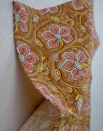 Set Of 6 - 12"X 12" Brown Floral Cotton Table Napkin