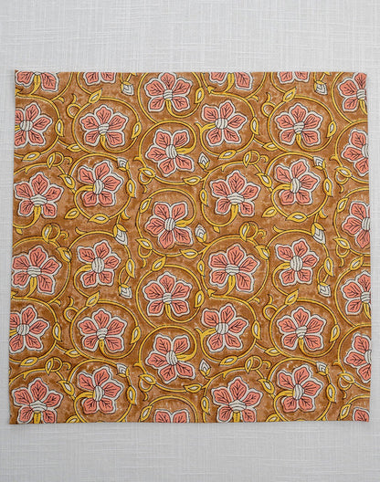 Set Of 6 - 12"X 12" Brown Floral Cotton Table Napkin