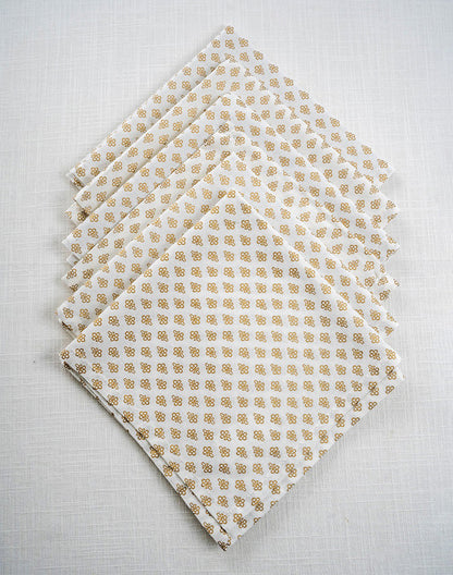 Set Of 6 - 16"X 16" White Cotton Gold Printed Napkin